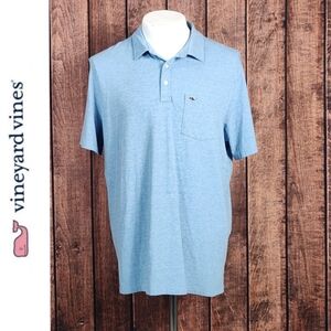 NWOT Mens Three Button Light Blue Stretch Pocket Polo